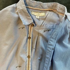 Whale embroidered short sleeve button up